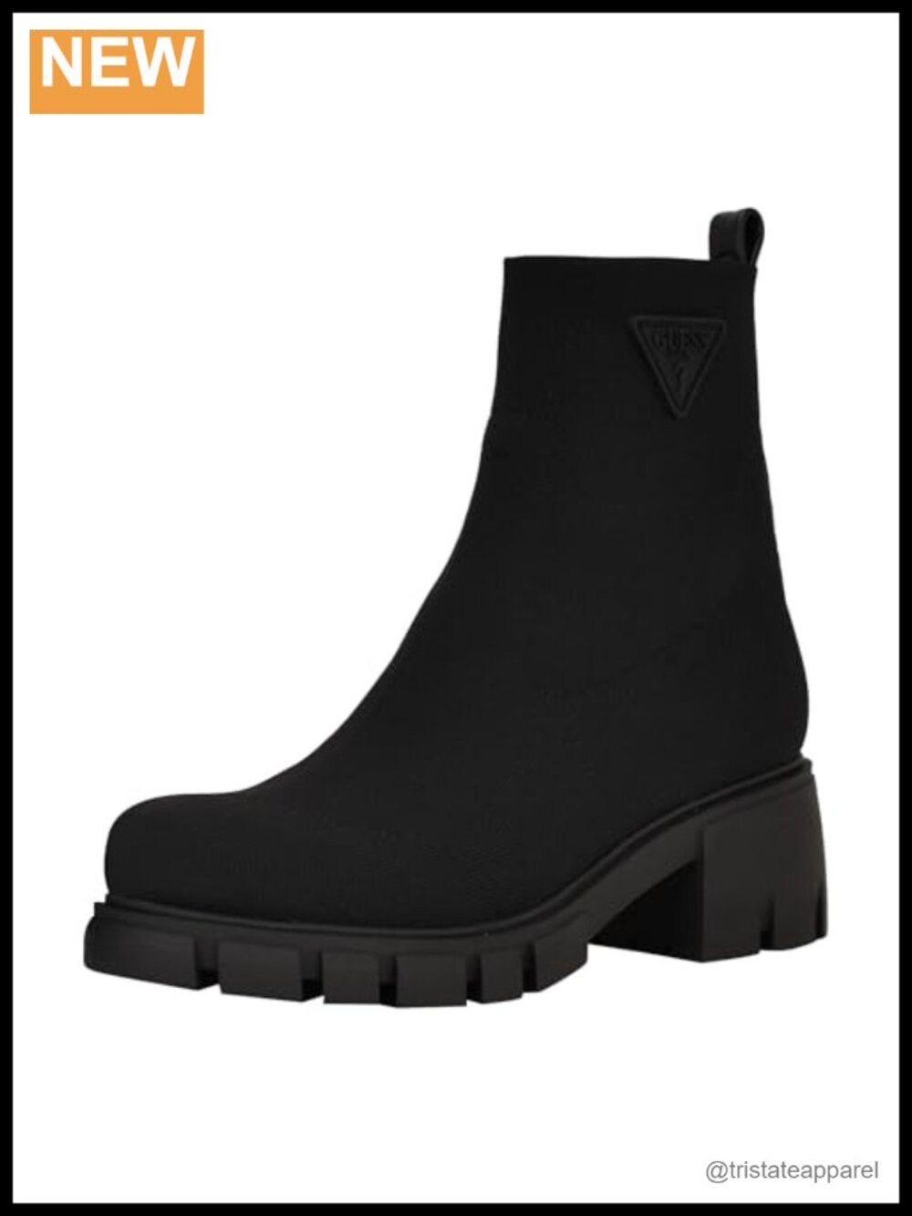 Textile Faux Leather Ankle Bootie Block Heel Pull-On